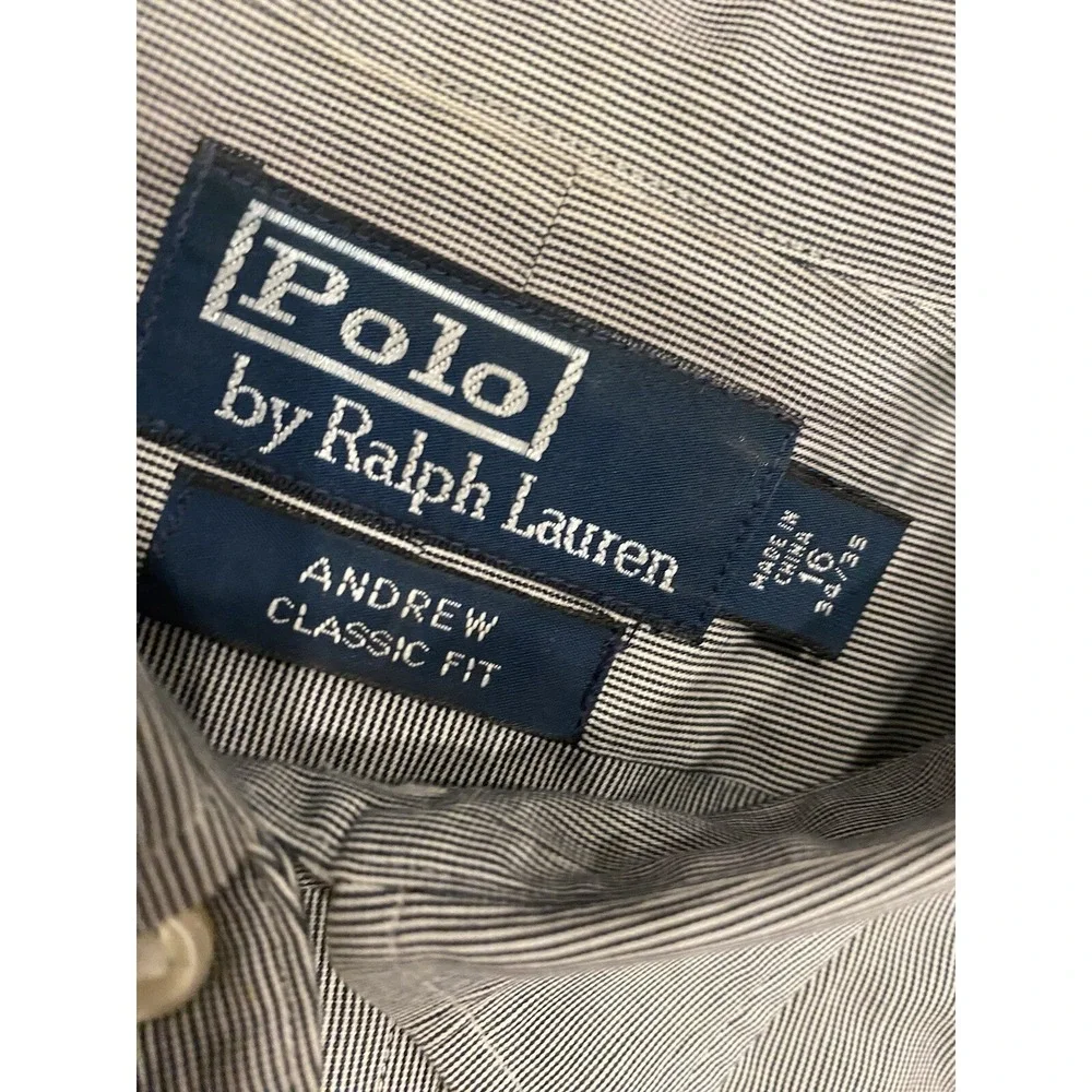 Polo by Ralph Lauren Shirt Mens VTG 16 34/35 Gray Striped Andrew Classic Fit‎